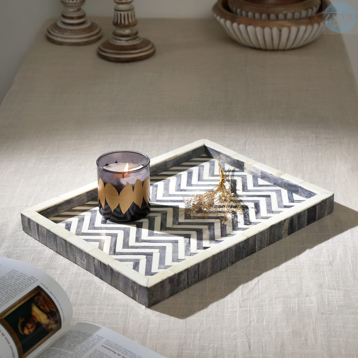 Lattice Wood & Iron Tray — Designer Library