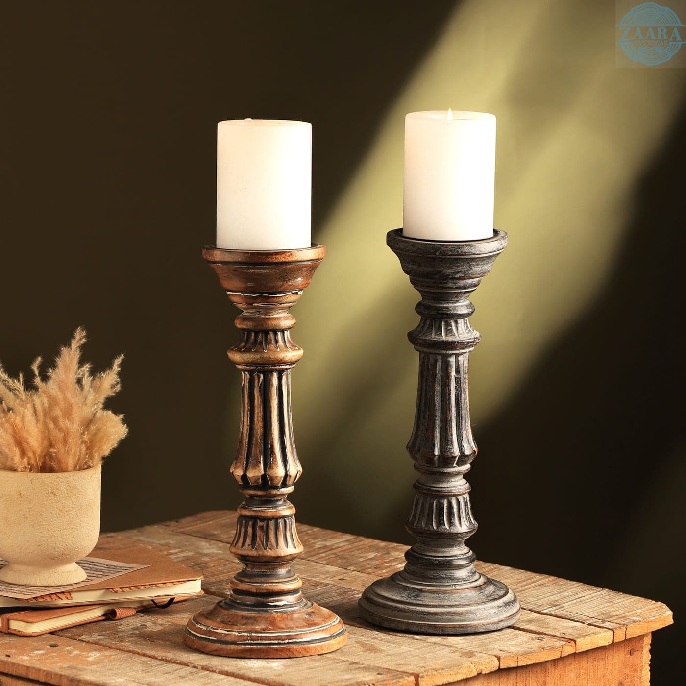 Walnut Candle Stand Pair — Designer Library