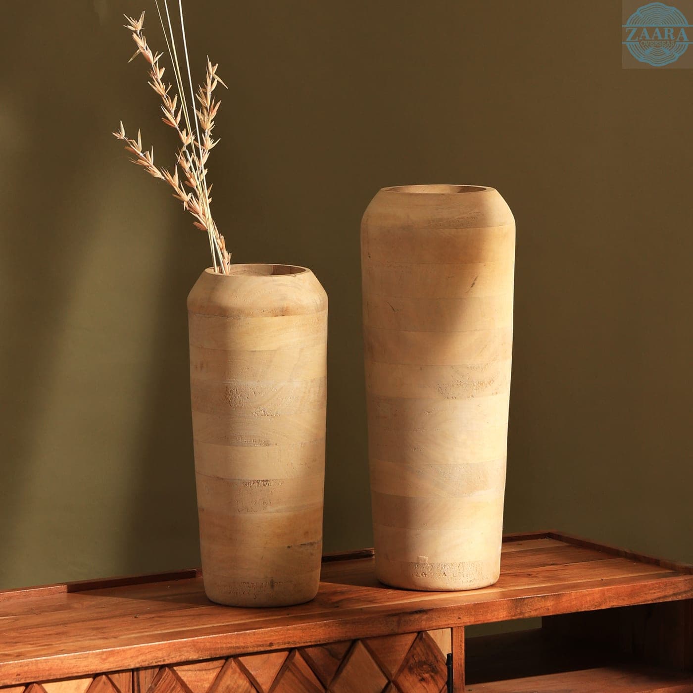 Hand-Carved Floor Vase — handcrafted wooden décor by Designer Library