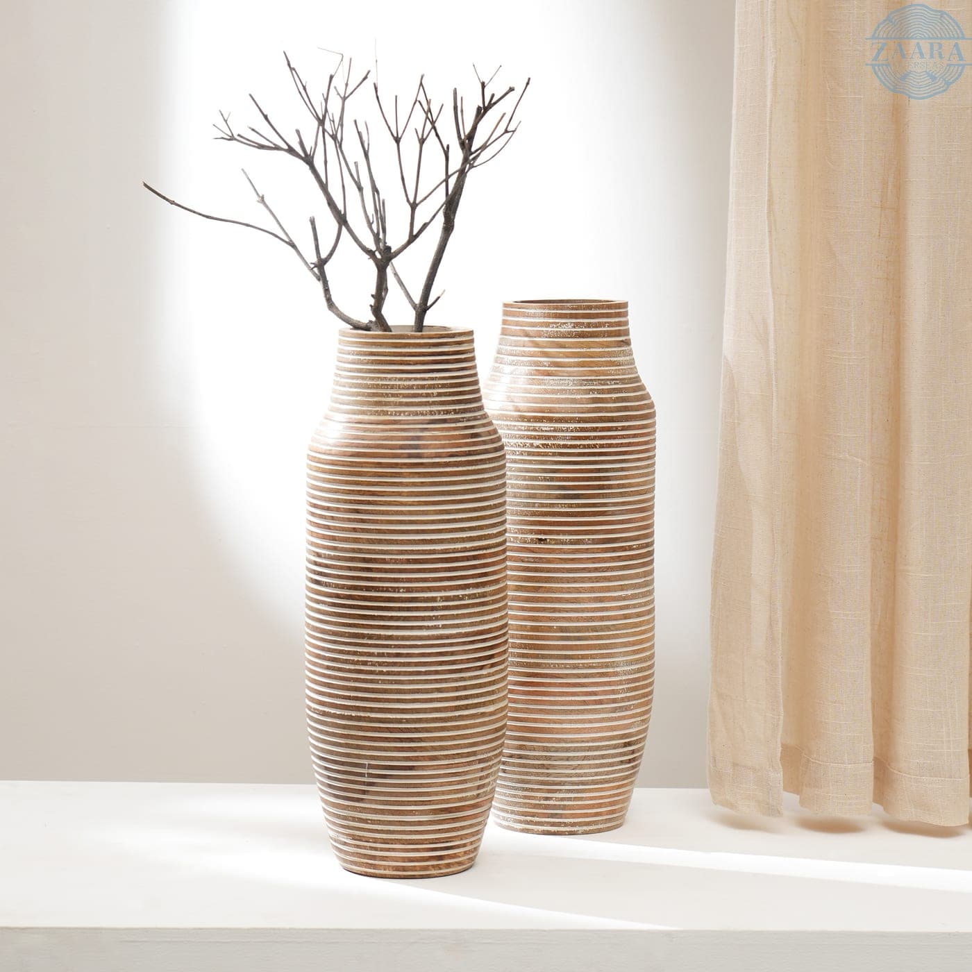 Turned Wood Vase, Set of Two